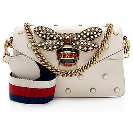 Mini borsa a tracolla Broadway in pelle di vitello e perle con dettaglio ape Gucci