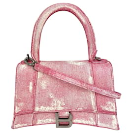 Borsa a mano e a tracolla Hourglass Small in denim rosa Balenciaga