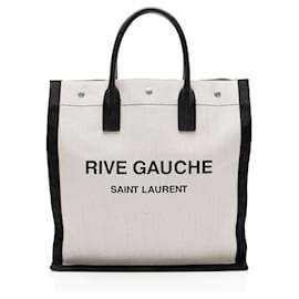 Tote Rive Gauche N/S in lino e pelle di vitello Saint Laurent