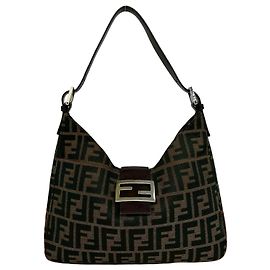 Borsa a tracolla in tela e pelle Fendi