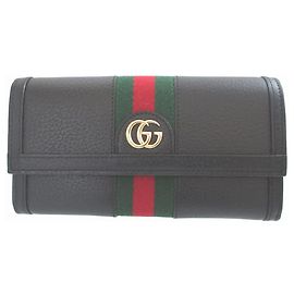 Portafoglio lungo bi-fold in pelle nera Gucci