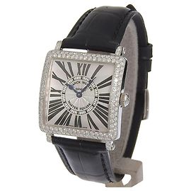 Franck Muller Master Square Quarz Edelstahl und Alligator mit Diamantlünette und Bandanstößen 29