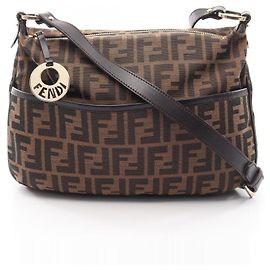 Bolso de hombro Fendi Zucca en lona marrón y cuero