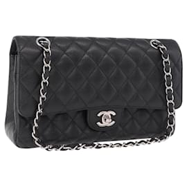 Borsa CHANEL Chain Matelasse 25 in pelle Caviar nera con CC argento Autentica yk20612SM