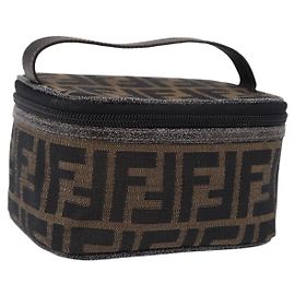 FENDI Zucca Canvas Necessaire de Maquiagem Marrom Tom Dourado Auth 192727