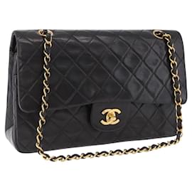 Borsa a tracolla CHANEL Chain Matelasse25 in pelle d'agnello nera e oro CC Auth 191834SAM