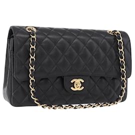 CHANEL Chain Matelasse 25 Shoulder Bag Caviar Skin Black Gold CC Auth yk20614SM