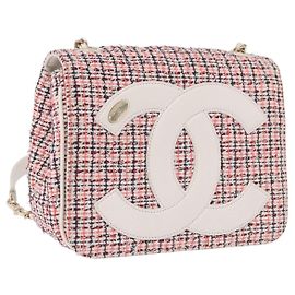 CHANEL Borsa a Spalla Matelassé con Catena Tweed Rosso Oro CC Auth 192084SAM