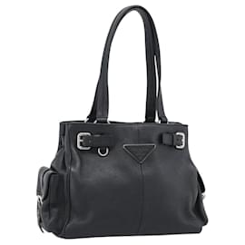 PRADA Tote Bag Vittero Dino Leather Schwarz Silber Authentisch 192267SAM - Prada