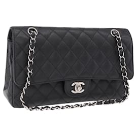 CHANEL Chain Matelasse 25 Tasche aus Caviar Leder Schwarz Silber CC Authentisch yk20613SM