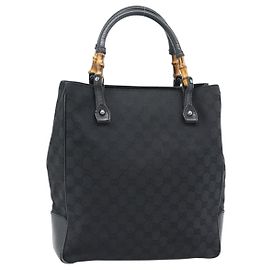 Borsa GUCCI GG Canvas Bamboo Nera Argento 112530 Auth ep15294