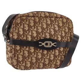 Borsa a tracolla Christian Dior Trotter Canvas Beige Oro Auth ka5228