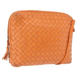 BORSA A SPALLA BOTTEGA VENETA INTRECCIATO Pelle Arancione Oro Auth BA14353