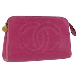 CHANEL COCO Mark Pouch Pelle Caviar Oro Rosa CC Auth BA14390A