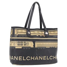 Borsa Tote CHANEL Central Station in PVC e tela nera con CC argento Autentica BA14429