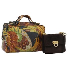 Borsa Salvatore Ferragamo Gancini PVC Scamosciato 2 Set Nero Marrone Auth 191708