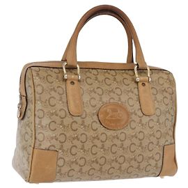 Céline Borsa Boston CELINE C Saluki in PVC e pelle Beige con finiture dorate Auth 192714