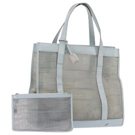 Borsa Tote GUCCI Mesh Azzurro chiaro Argento 002 3754 0404 Auth ar13988
