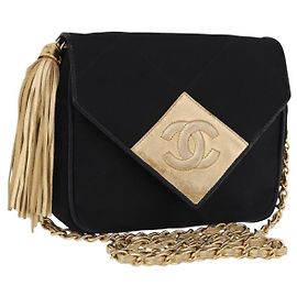 CHANEL Borsa a Spalla Matelassé con Catena in Satin Nero e CC Oro Autentica 192082V