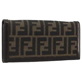 FENDI Portafoglio lungo in tela Zucca Nero Marrone Auth 192212V