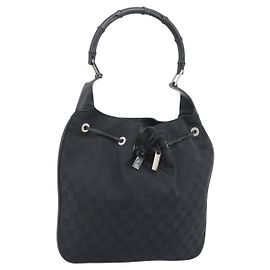 Borsa GUCCI GG Canvas Bamboo Nera Argento 001 4033 Auth ep15336A