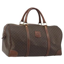 Céline CELINE Boston Tasche Macadam Canvas PVC Leder Braun Gold Auth 190906