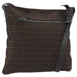 FENDI Zucchino Canvas Schultertasche Braun Auth gh2178
