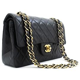 CHANEL Classic Double Flap 9" Chain Shoulder Bag Black Lambskin