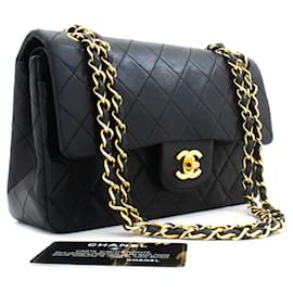 CHANEL Classic Double Flap 9" Chain Shoulder Bag Black Lambskin