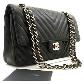 CHANEL Borsa a Spalla Double Flap V-Stitch 10" in Pelle di Agnello Nera