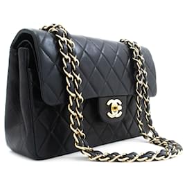 CHANEL Classic Double Flap 9" Chain Shoulder Bag Black Lambskin