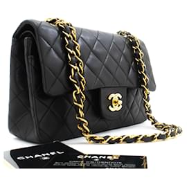 CHANEL Classic Double Flap 9" Chain Shoulder Bag Black Lambskin