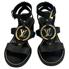 Sandali con tacco Louis Vuitton in pelle nera