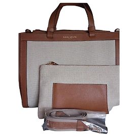 Autre Marque Borsa tote Gianni Notaro in pelle marrone e tela beige con pochette