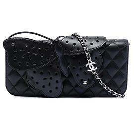 Rara Chanel 2011 Lambskin Black Butterfly Ornament Clutch Crossbody Flap Bag