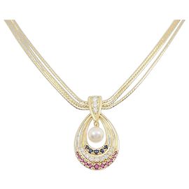 Mikimoto Au750 Color Stone Pearl Diamond Necklace