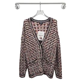 Schwarzer mehrfarbiger Tweed-Cardigan mit Karomuster und silbernen Knöpfen - Chanel