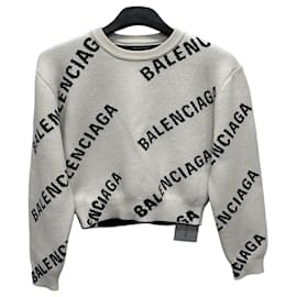 Crop-Strick aus Baumwolle und Wolle mit durchgehendem Jacquard-Logo - Balenciaga