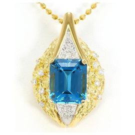 Autre Marque Collana in Oro Giallo K18YG Pt900 con Topazio Blu e Diamante