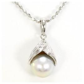 Collana in platino PT900 PT850 perla Akoya e diamante - Autre Marque