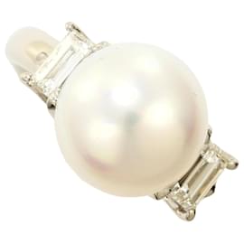 Pt900 Platinring mit Südseeperle und Diamant - Autre Marque