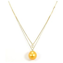 Autre Marque Collana in Au750 Perla e Diamante Giallo