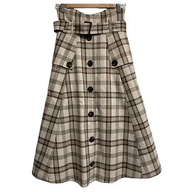 Autre Marque Falda larga acampanada Noela con detalles de trench y estampado de cuadros