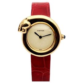 Cartier Panther Vintage Damenarmbanduhr aus goldenem Leder mit Originalarmband