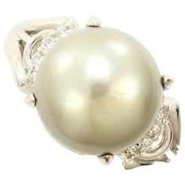 Pt900 Platinring mit schwarzer Tahiti-Perle und Diamant - Autre Marque