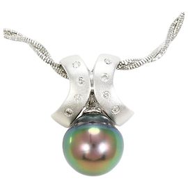 Autre Marque Collana in oro bianco Au750, perla nera e diamante