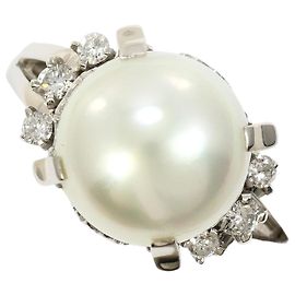 Autre Marque PT850 Platinring mit Südseeperle und Diamant