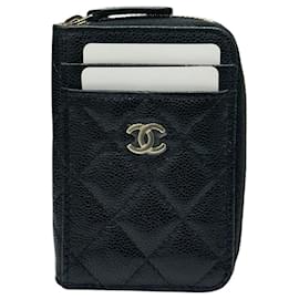 Seasonal Zipper Card Slot Black Caviar Champagne Gold Interior Chip - Chanel