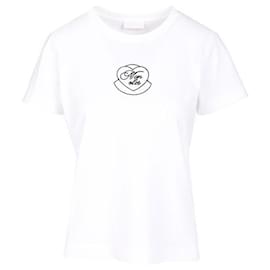 Kurzärmeliges Damen-T-Shirt mit Rundhalsausschnitt und Logo-Stickerei Weiß - Moncler