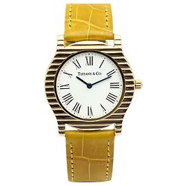 Tiffany & Co Reloj Vintage de Oro para Mujer Medium Original Cordis Esfera Blanca con Números Romanos y Bisel Estriado Quartz